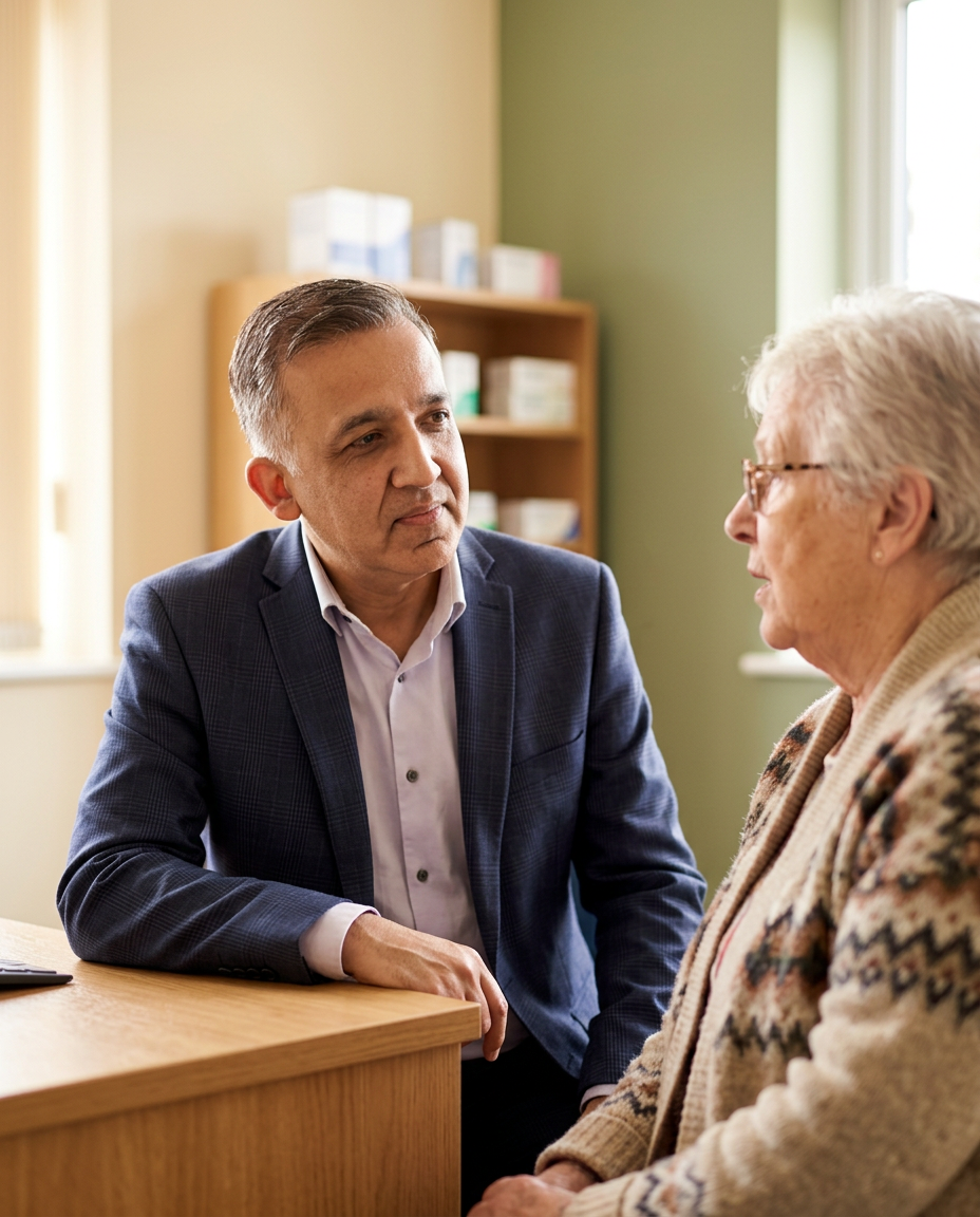 Pharmacist assisting a customer at Carlton Pharmacy
